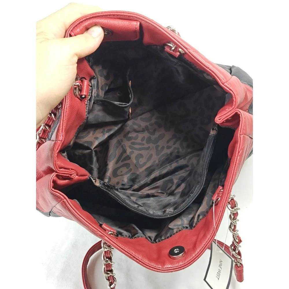 Nine West Quilted Colorblock Tote Purse Red Black Chain Strap NWT 60268715-F70